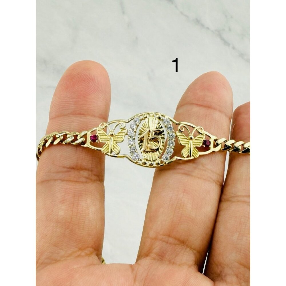 Real 10k Gold Bracelet Sweet 15 - 7.5” long butterfly